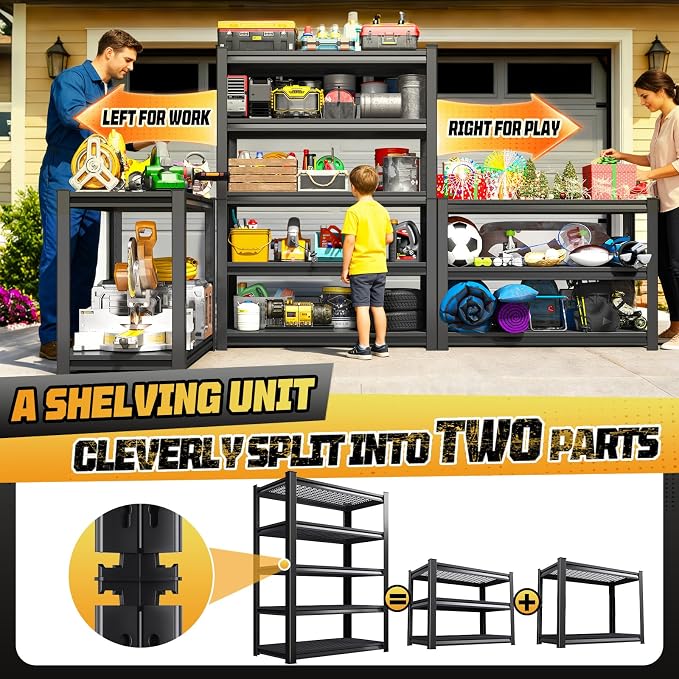 Garage Storage Shelves 5-Tier,Garage Storage System Shelves Adjustable,Storage Shelving for Basement,Pantry,Kitchen,Warehouse (1, 72" H x 59" W x 20" D) - Image 6