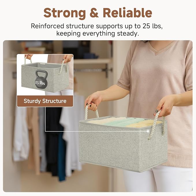StorageWorks Storage Baskets for Shelves, Closet Organizers and Storage Bins, Fabric Organizer Bins for Clothes, Closet Shelf Organizer, Gray, Large, 3-Pack - Image 6