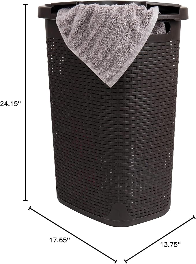 Mind Reader Slim Laundry Hamper with Lid, 60L Tall Clothes Basket, Narrow Tapered Design for Bathrooms, Closets and Laundry Rooms, Plastic, 2 Pack, Brown - Image 9