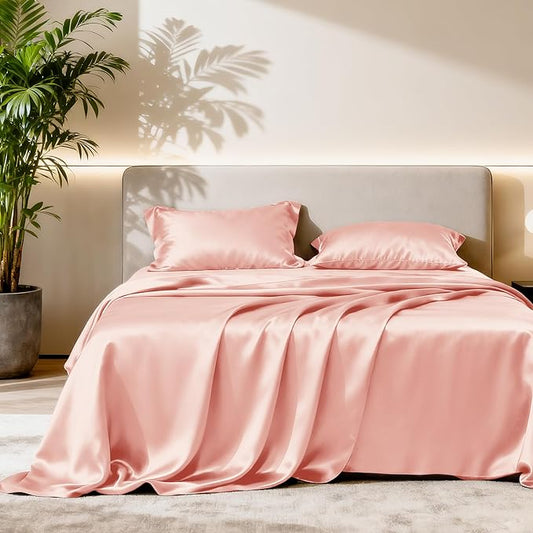 Love's cabin Twin XL 3Pc Satin Sheet Set, Coral Silky Satin Bed Sheets with Deep Pockets, Luxury Silk Feel, Envelope Closure