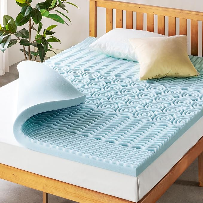 Mellow 3 Inch 5-Zone Memory Foam Mattress Topper, Cooling Gel Infusion, Dorm Essentials, Twin Blue