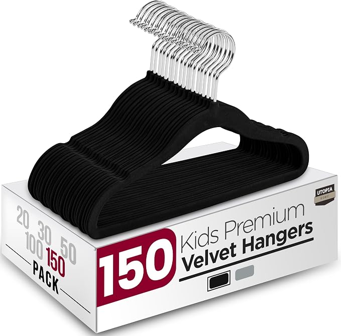 Utopia Home Kids Hangers Velvet (150 Pack) - 11 Inch Durable Baby Hangers for Closet - Perfect for Toddler & Non Slip for Everyday Use (Black) by UTOPIAHOME
