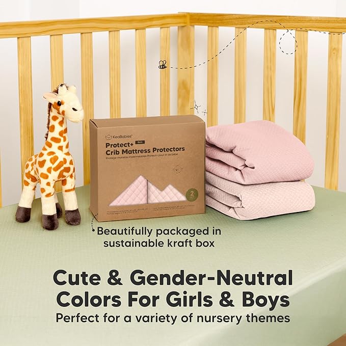 2-Pack Waterproof Crib Mattress Protector Cover Fitted - Quiet Baby Crib Mattress Pad Sheets, 52" x 28" Soft Quilted Cotton Baby Sheet, Machine Washable, Easy Fit, Durable (Mist Rose/Quin)