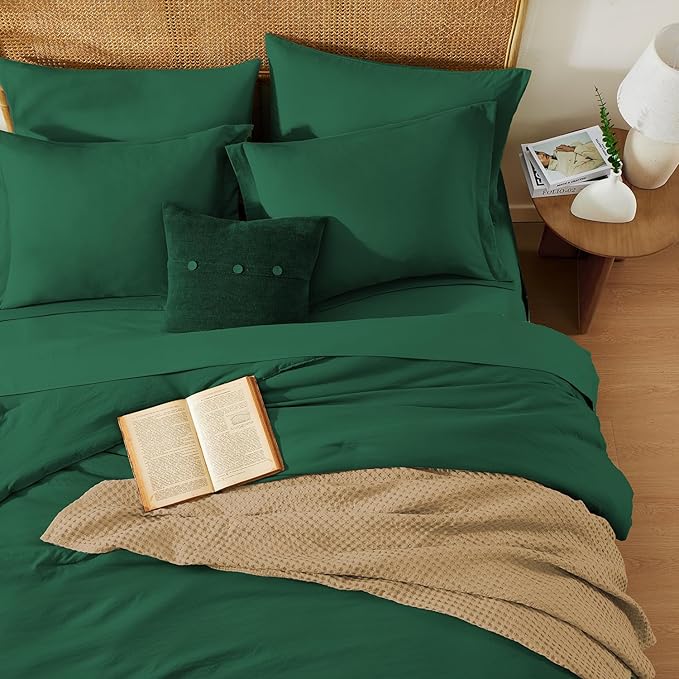 WRENSONGE Full Size Comforter Sets, 7 Pieces Emerald Green Bed in a Bag with Fitted Sheet, Flat Sheet, 2 Pillow Shams, 2 Pillowcases, Warm Bedding Sets for All Season