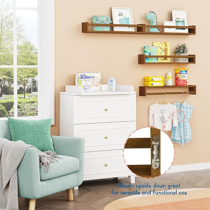 Forbena 24 Inch Wooden Floating Nursery Book Shelves for Wall, Walnut Nursery Bookshelf Wall Mounted for Kids Bedroom, Large Kids Floating Bookshelves for ChildToys Classroom Books Decor (Dark Brown) - Image 4