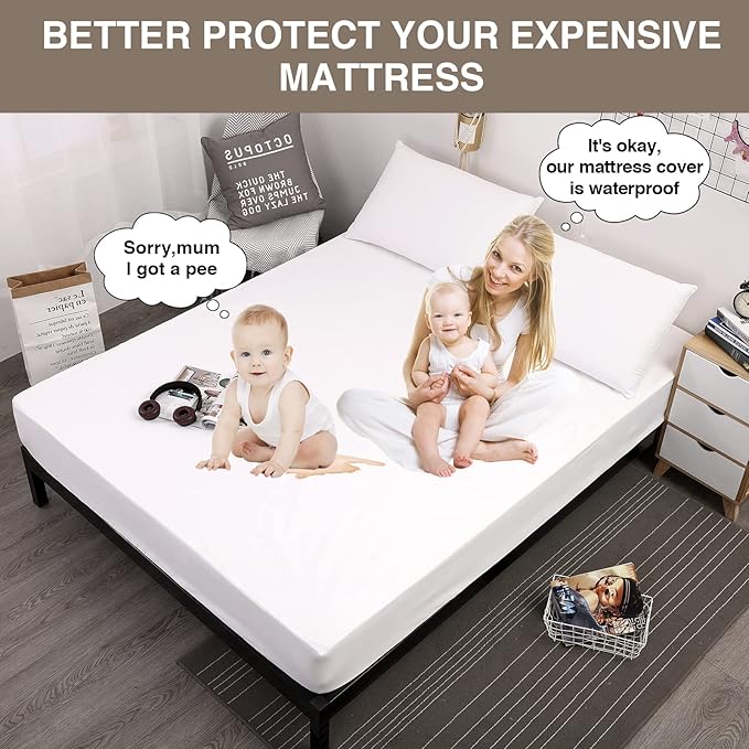 Mecerock Mattress Protector, Breathable and Soft Waterproof Mattress Protector,Mattress Cover, Fitted to 18" Deep, King Mattress Cover White