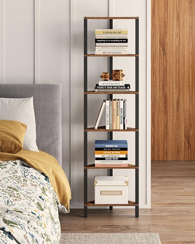 TUTOTAK Corner Shelf, 6-Tier Corner Bookshelf for Small Space, Narrow Display Corner Shelf Stand with Storage Rack, for Living Room, Bedroom, Rustic Brown BS05BB006 by ChoosetutotakFurnitureBuildYourCozyHome