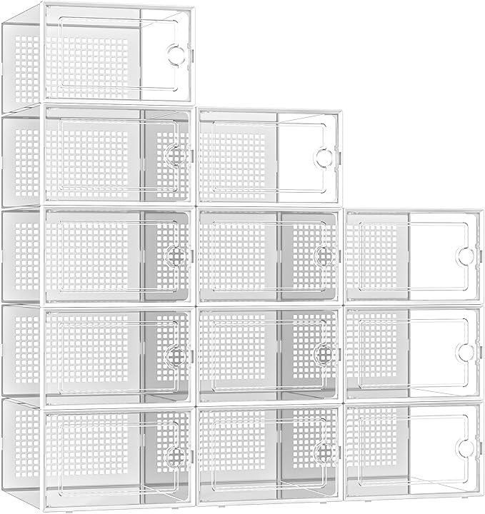 Kuject X-Large Shoe Storage Boxes Organizers Clear Plastic Stackable 12 Pack, Shoe Rack & Holder Substitute, Sneaker Containers, Toy Storage Organizer Bins for Entryway, Closet, Under Bed, White - Image 9