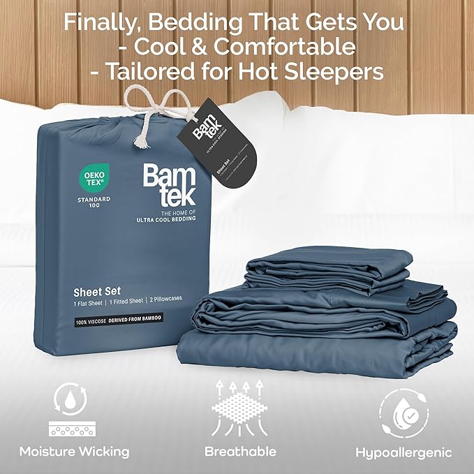 Viscose Bamboo Sheets King Size 4PC Set - Cooling Sheets for Hot Sleepers with Moisture Wicking Technology - Silky Soft 18 Inch Deep Pocket - Storm 76"x 80"