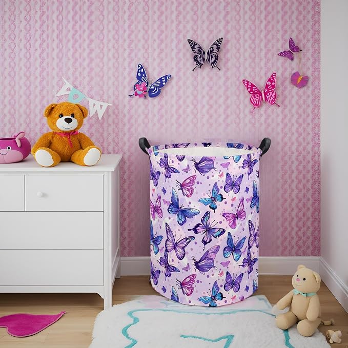 HIYAGON Butterfly Baby Laundry Basket & Toy Storage Bin, Purple Butterfly - Image 2
