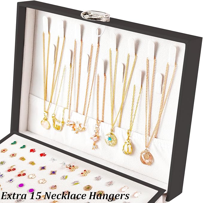 QBestry Earring Jewelry Box for Women Girls Stud Organizer, 5 Layers Black Jewelry Organizer Box With Lock Necklaces and Earrings Holder Jewelry Box with Earring Organizxer for Women Girls Xmas Gifts - Image 5