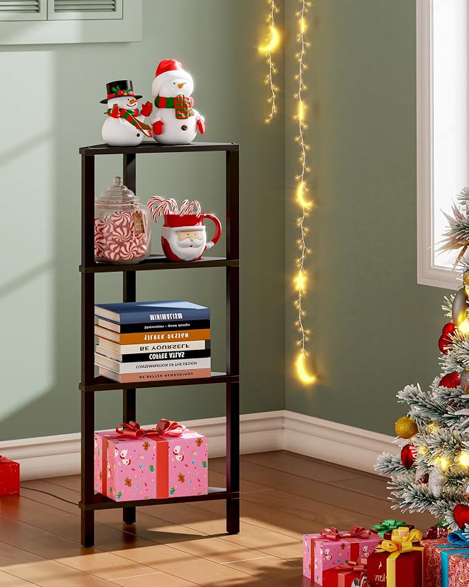 TUTOTAK Corner Shelf, 4-Tier Corner Bookshelf for Small Space, Narrow Display Corner Shelf Stand with Storage Rack, for Living Room, Bedroom, Black BS05BK004L - Image 4