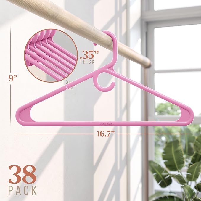 NEATERIZE Thick Heavy Duty Hangers - Pink Plastic Clothes Hangers 38 Pack - Great for Coat Hanger, Jackets Jeans & Suit Hanger for Closet - New Apartment Essentials Percheros Ganchos para Colgar Ropa - Image 2