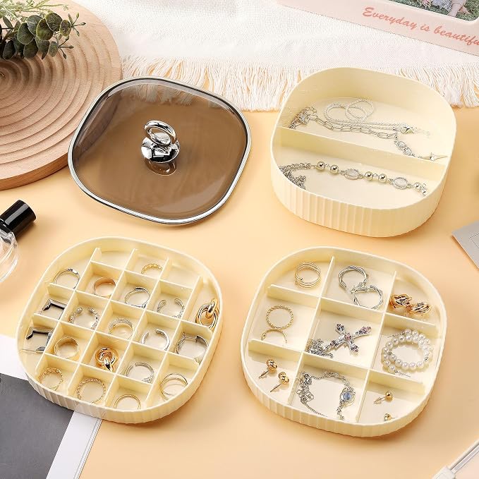 Sunkaioo Earring Organizer,Stackable 3-Layers Clear Jewelry Box with Lid,Stud Earring Organizer for Women Girls,Earring Box Display Holder for Earrings Ring Studs Bracelet Necklace Crafts (Brown) - Image 3