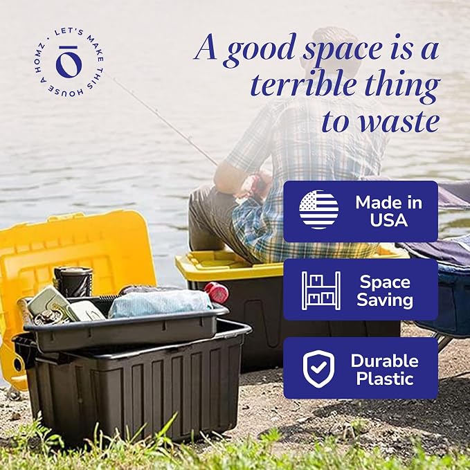 HOMZ 4-Pack Durabilt Tote, Heavy Duty Plastic Storage Bins with Lids, 27 Gallon, Black/Yellow - Stackable Organizing Containers for Home, Garage, and Shed - Image 5