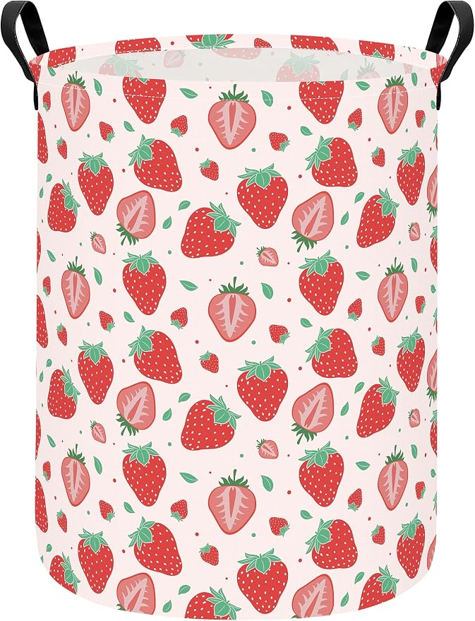 Laundry Hamper Large Canvas Fabric Lightweight Storage Basket/Toy Organizer/Dirty Clothes Collapsible Waterproof for College Dorms, Boys and Girls Bedroom,Bathroom(strawberry) by INGHUA