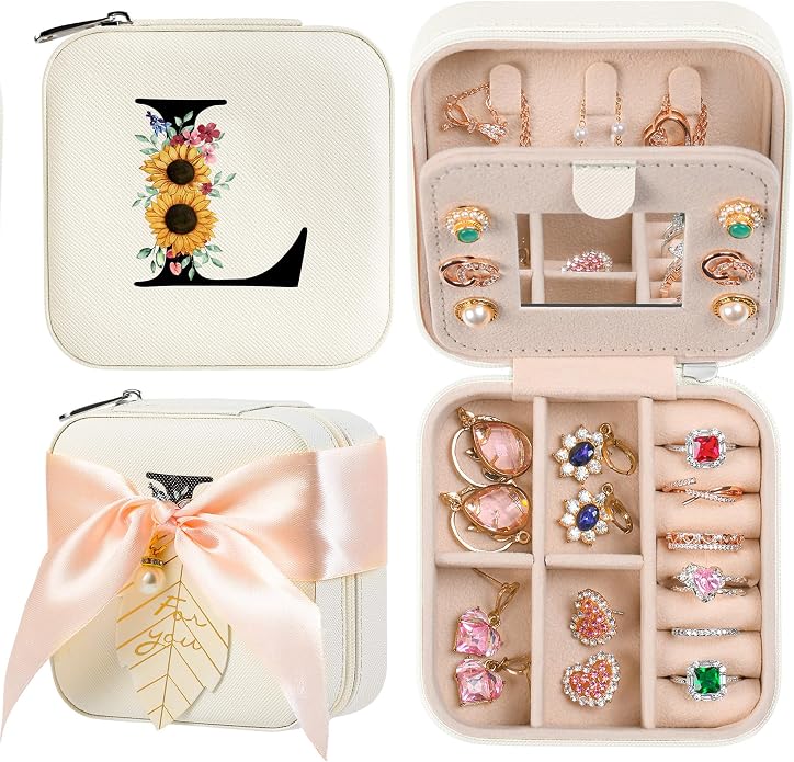 AYGXU Travel Jewelry Box for Women and Girls - Small Case With Initial A-Z - Teacher Gifts by AYGXU