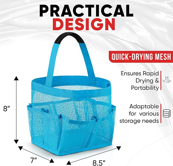 Masirs Mesh Shower Caddy – 9 Pocket Portable Shower Tote Bag for College Dorm Room Essentials, Quick-Dry Bathroom Organizer for Travel, Gym, Camping, Beach – Lightweight Collapsible Blue - Image 3