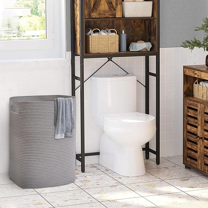 MEGASKET Large Laundry Hamper 16"x13"x22" - Tall Woven Laundry Basket, Cotton Rope Dirty Clothes Hamper, Baby Kids Nursery Wicker Laundry Basket, Bedroom Aesthetic, Soft Laundry Bin, Gray Hamper, 75L - Image 8