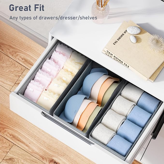 DIMJ Drawer Organizer Clothes - Underwear Organizer Small Sock Organizer Closet Organizers and Storage Box Dresser Drawer Dividers for Baby Clothes,Bra,Socks, Belt, Tie, Set of 12, Grey - Image 5