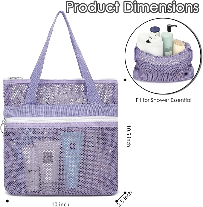 GYEUKHAM Mesh Shower Caddy Portable Shower Bag for Travel, Gym, Camping – Quick-Dry Hanging Toiletry Organizer with Zipper Pockets for Bathroom Essentials,Purple - Image 3