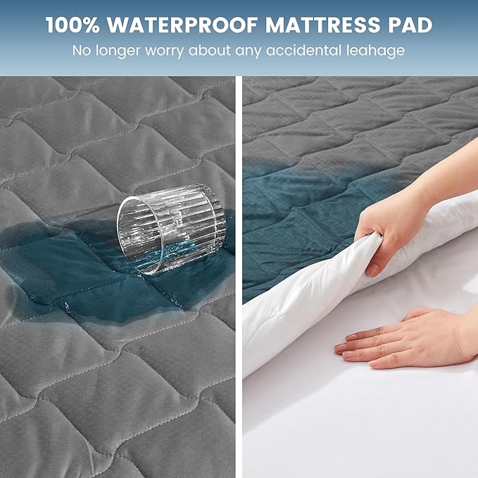 SLEEP ZONE Waterproof Mattress Protector Pad King Machine Washable, Breathable Mattress Topper with Deep Pockets, All-Season Use, Hotel Quality (King, Grey)