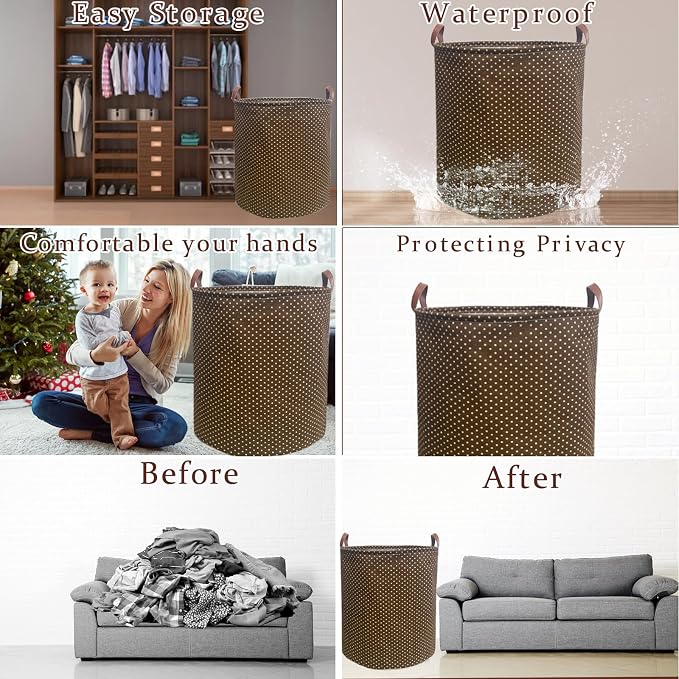 80L Waterproof Laundry Hamper in Family Leather Handle Laundry Basket in Dormitory Collapsible Laundry Bag in Nursery (96-Satisfied laundry hampers, 80L) - Image 3