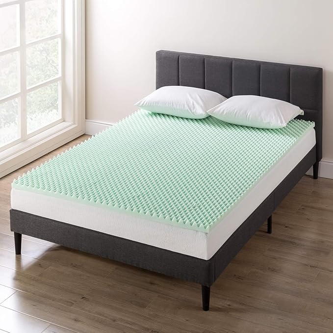 Best Price Mattress 2 Inch Egg Crate Memory Foam Mattress Topper with Calming Aloe Infusion, CertiPUR-US Certified, Full, Green