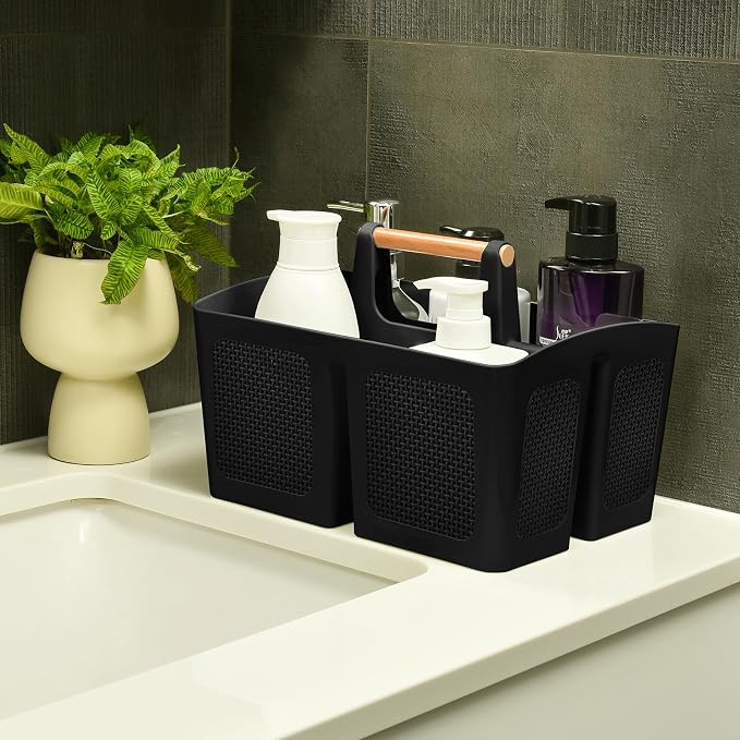 ALINK Portable Shower Caddy Basket with Compartments, Plastic Divided Cleaning Caddy Organizer Storage Tote with Handle for Bathroom, College, Dorm Room Essentials, Black - Image 4