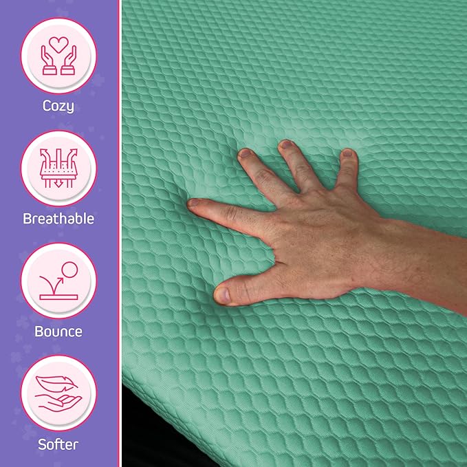 Lash Bed Foam Topper – 2.5 Inch Thick Memory Foam Massage Table Pad with Corner Straps & Anti-Slip Base, Comfortable Spa or Facial Bed Topper for Lash Extensions & Salon Use – Teal