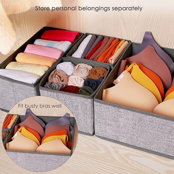 Criusia Foldable Underwear Drawer Organizer, Closet Dividers, Storage Box for Clothes, Socks (6 Bins, Gray) - Image 5