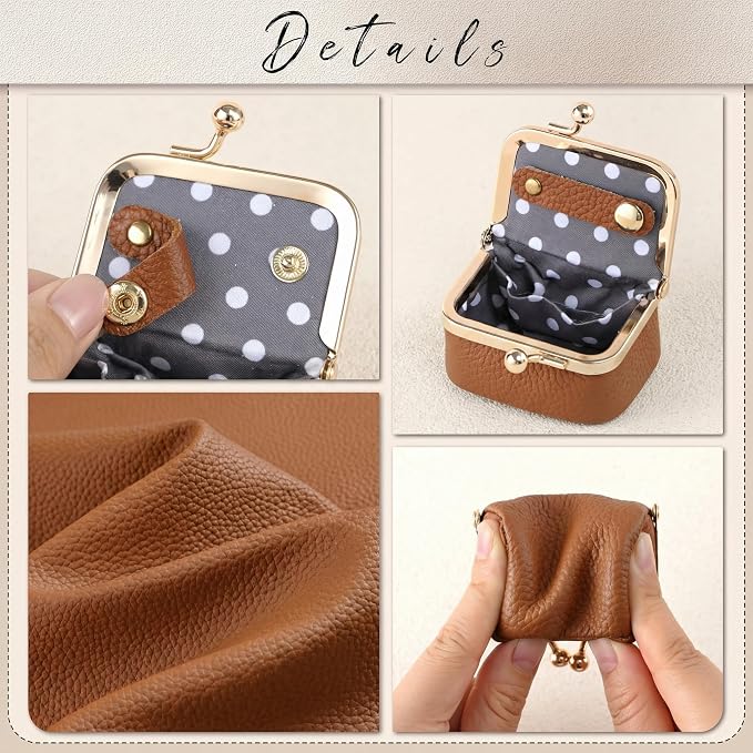 Zivyes Mini Jewelry Box Travel Small Coin Purse Organizer Case Genuine Leather Tiny Size (Caramel) - Image 4