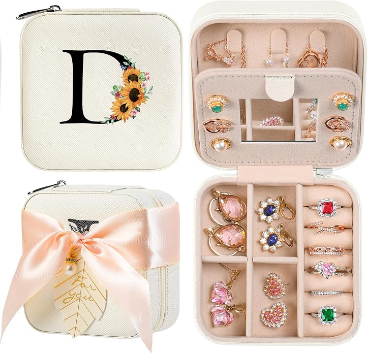 AYGXU Travel Jewelry Box for Women and Girls - Small Case With Initial A-Z - Teacher Gifts by AYGXU