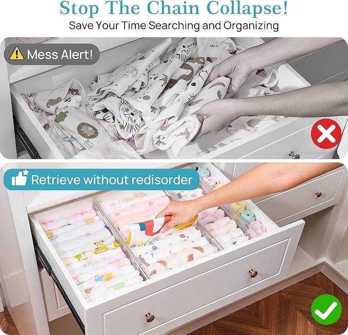 Vtopmart 4 Pack 4" Regular Upgrade Drawer Dividers for Clothes, 12.8"-22.3" Expandable Dresser Drawer Organizer, Clear Plastic Separators for Dresser, Baby Clothing, Underwear, Cosmetic, Toiletries - Image 3