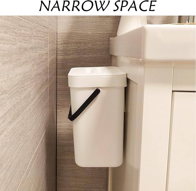stonespace Hanging Small Trash Can with Lid Under Sink for Kitchen，1.3 Gallon/ 5L Mountable Compost Pail，Kitchen Compost Bin for Countertop, White - Image 3