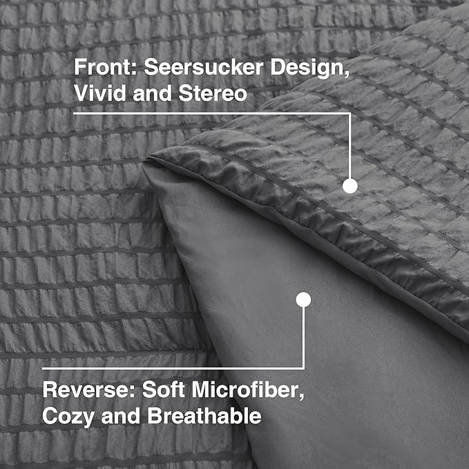 Love's cabin Seersucker Dark Grey California King Comforter Set, 7 Pieces California King Bed in a Bag, All Season Bedding Sets with Comforter, Flat Sheet, Fitted Sheet, Pillowcase and Pillow Sham | Soft, Breathable, Lightweight