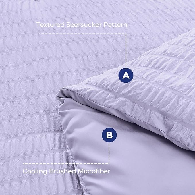 HYMOKEGE Light Purple Twin XL Comforter Set Seersucker 5 Pieces, All Season Luxury Bed in a Bag for Bedroom, Bedding Set with Comforter, Sheets, Pillowcase & Sham