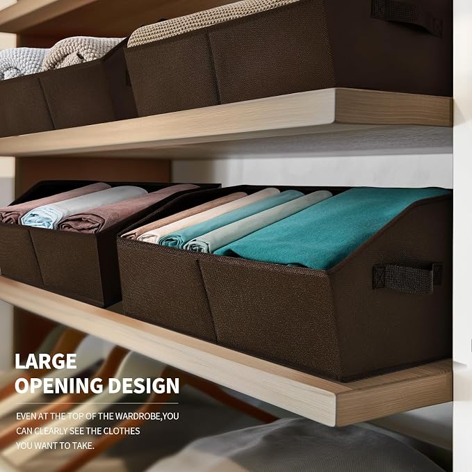 Homsorout Closet Baskets for Shelves Trapezoid - Decorative Storage Baskets with Handle, Closet Bins for Organization, Shelf Storage Bins for Clothes, Books, Home, Office, 3 Pack, Brown - Image 3