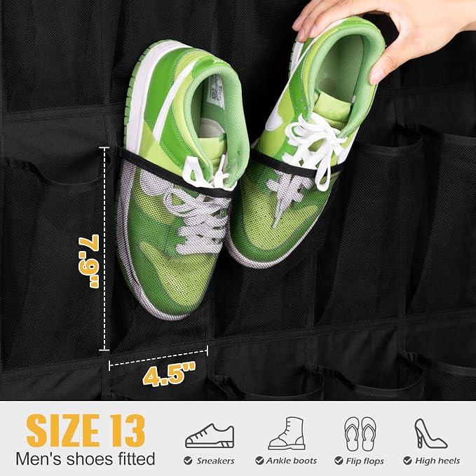 MISSLO 35 Large Pockets Over the Door Shoe Rack for Door Sturdy Oxford Over the Door Shoe Organizer Closet Hanging Shoe Holder Hanger - Image 3