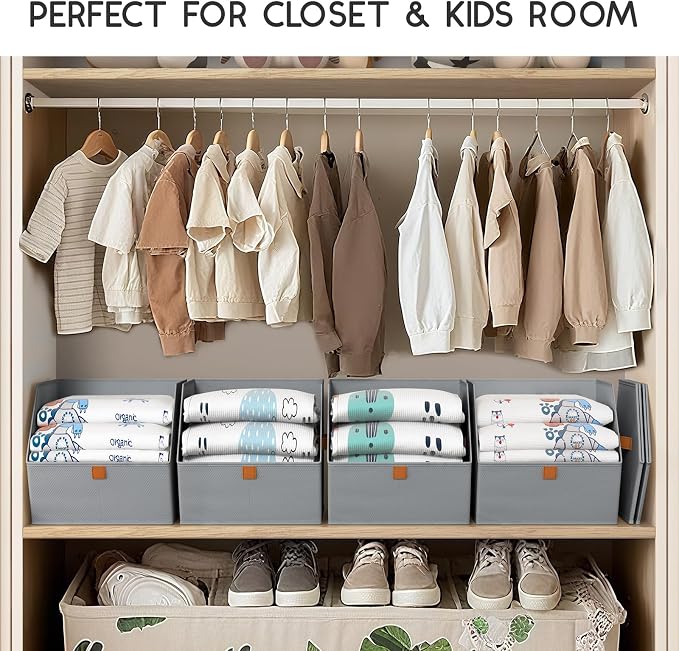 Homsorout Fabric Closet Storage Cubes - 4 Pack Square Storage Bins with Dual Handles for Clothes, Towels, Toys, Cube Storage Organizers for Bedroom, Nursery, Shelves, Closet, Small Spaces, Grey - Image 7