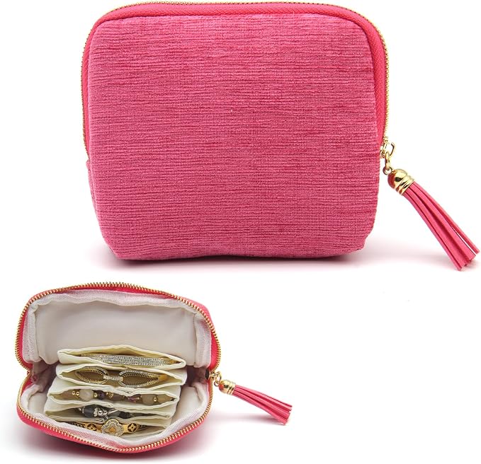 Small Travel Jewelry Case, Mini Jewelry Box, Purse Organizer Pouches for Travel and Everyday Jewelry Organizer Storage (Pink) by Unknown