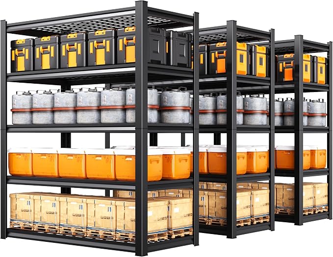 Set of 3 Garage Shelving Heavy Duty Storage Shelves, Adjustable Metal Shelving Unit, Utility Garage Organizer Shelf for Basement, Pantry, Warehouse, Supermarket, 45.6" W x 19.7" D x 78" H by Unknown