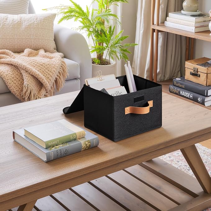 GRANNY SAYS Small Storage Bins with Lids, Small Storage Boxes, Shelf Baskets for Shelf, Collapsible Storage Bins for Living Room, Bedroom, 10x8x7 Inch, Black, 2-Pack - Image 3