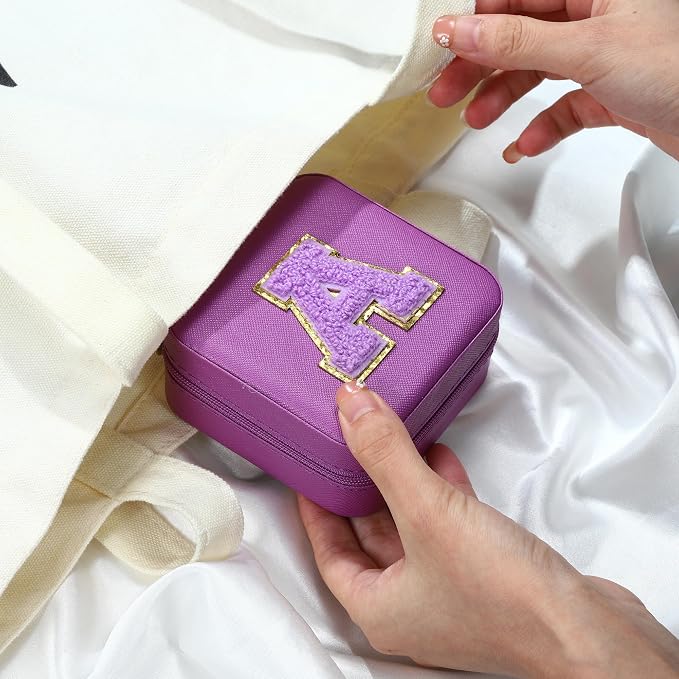 Parima Women's Fashion Jewelry Case Organizer | Small Purple Jewelry Box - Letter A - Image 5