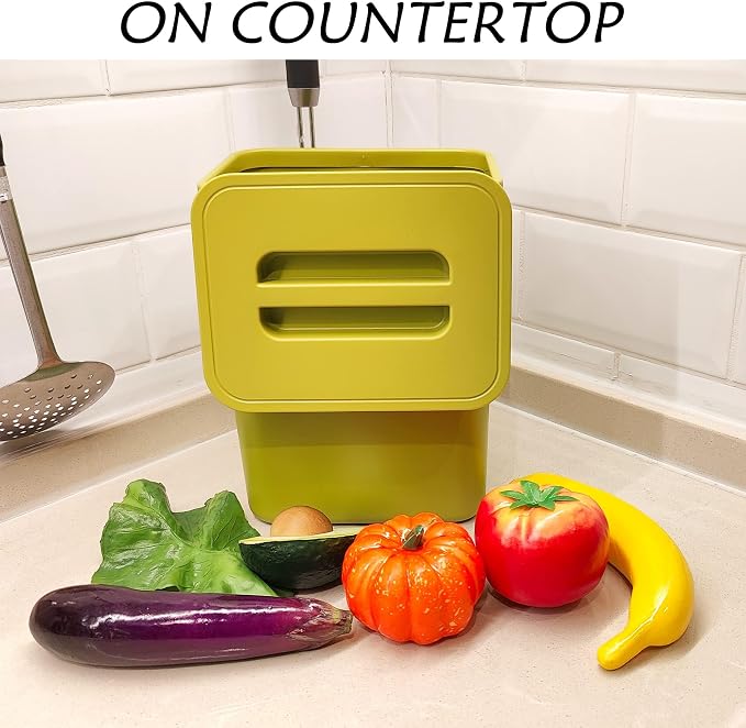 stonespace Small Kitchen Trash Can with Lid, Compost Bin Indoor Kitchen Sealed, Under Sink Trash Can, 5 L/1.3 Gallon Plastic Trash Bin, Green - Image 3