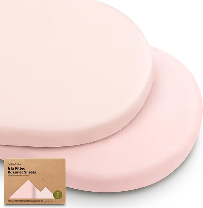 2-Pack Baby Bassinet Sheets Girl, Boy - 33x17 Viscose Derived from Bamboo Bedside Mattress Fitted Bassinet Sheets, Compatible with Halo Bassinest Swivel Sleeper, Baby Delight, Graco (Mist Rose)