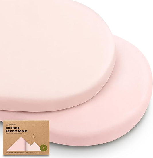 2-Pack Baby Bassinet Sheets Girl, Boy - 33x17 Viscose Derived from Bamboo Bedside Mattress Fitted Bassinet Sheets, Compatible with Halo Bassinest Swivel Sleeper, Baby Delight, Graco (Mist Rose)