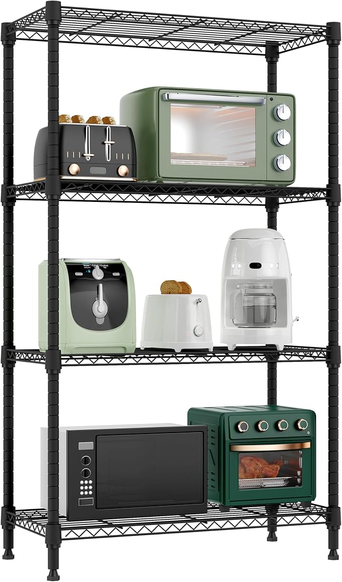 M MZG 1000 lbs 4 Tier Shelf Metal Storage Shelves Wire Rack Closet Organizers for Garage Kitchen Bathroom Laundry Black 11.8" D x 25.6" W x 45.5" H by MEIGAOPLASTICANDMETALHKCOLIMITED