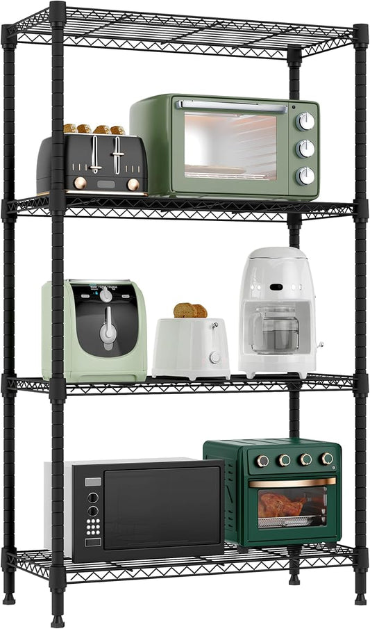 M MZG 1000 lbs 4 Tier Shelf Metal Storage Shelves Wire Rack Closet Organizers for Garage Kitchen Bathroom Laundry Black 11.8" D x 25.6" W x 45.5" H by MEIGAOPLASTICANDMETALHKCOLIMITED