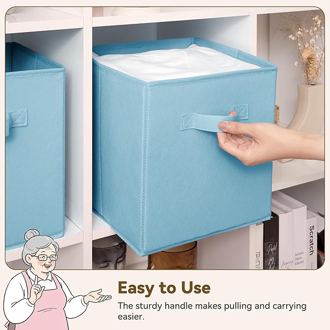 GRANNY SAYS Cube Storage Organizer, 11 Inch 6 Pack Storage Cubes with Handles, Toy Storage Bins for Boys Kids Room, Foldable Organizer Bins for Cube Shelf, Light Blue - Image 5
